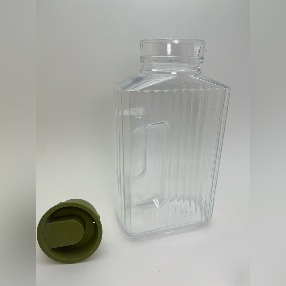 Vintage Arc France Ribbed Clear Glass Rectangular Jar Pitcher - Green